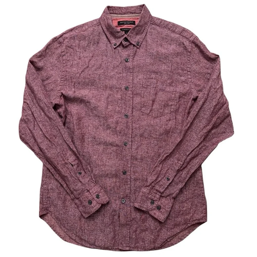 Banana Republic Shirt Mens M Long Sleeve Linen Camden Fit Geometric Light Purple